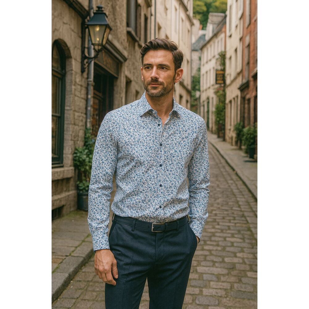 Paul Smith London Blue Floral Long Sleeve Shirt Top Mens Size 15.5 / 39